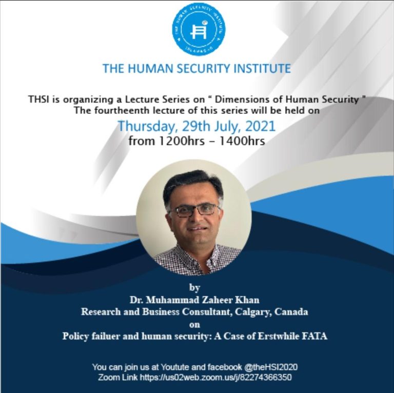 14th Lecture on Dimensions of Human Security Scheduled on 29th July, 2021
